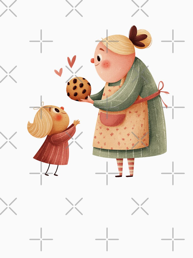 Whimsical Grandma and Child Cookie Sharing Mother's Day Art by BigStar-Cart