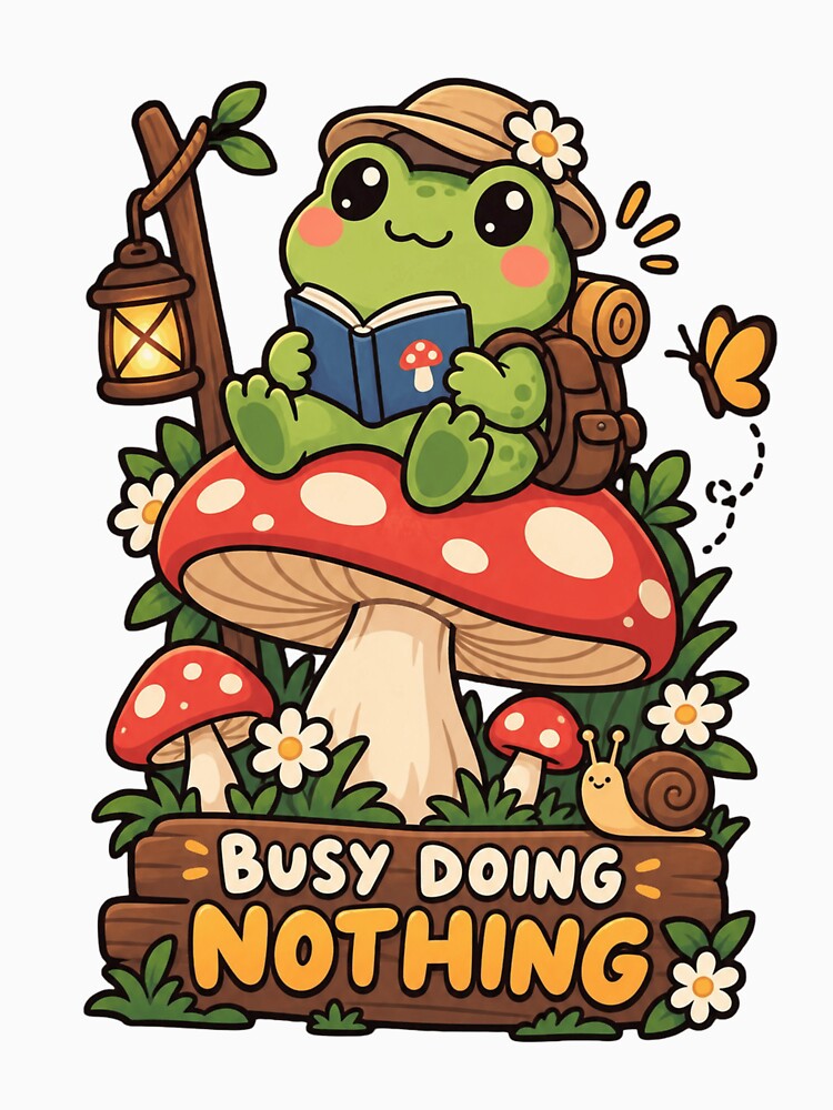 Cute Frog Reading Book on Mushroom Busy Doing Nothing by Herodestroyer