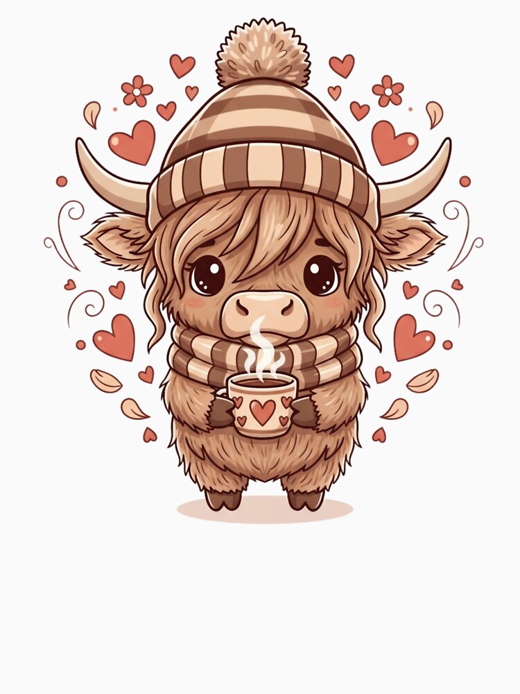 Cute Highland Cow Winter Art - Fluffy Cow in Beanie and Scarf - Cozy Animal Aesthetic by JLMWorks