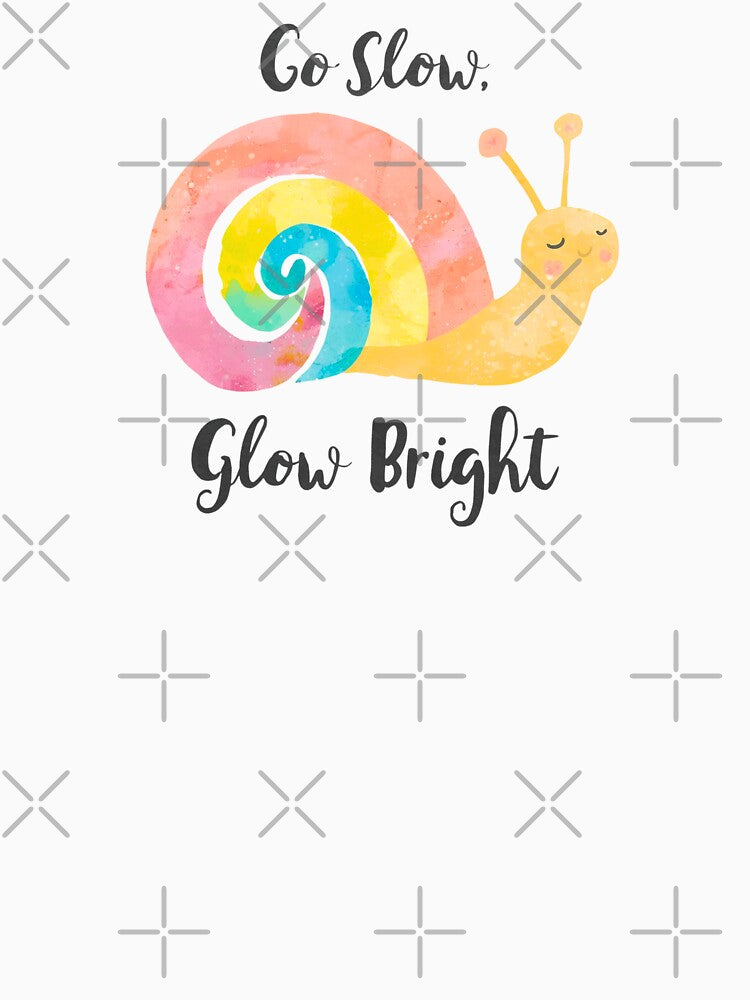 Go Slow Glow Bright, Cute Snail with Pastel Shell Illustration by Moodune