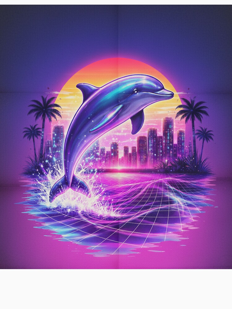Retro Synthwave Dolphin Neon City Aesthetic by Dariusz.K