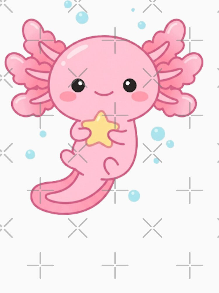 Cute Kawaii Pink Axolotl Hugging Star by NeonNerd Studio
