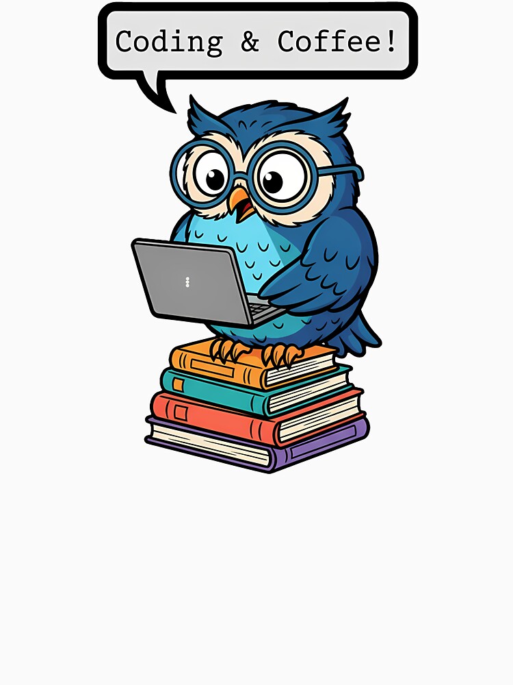 Coding & Coffee Owl – Funny Geeky Owl Cartoon Design for Programmers and Coffee Lovers by hn79