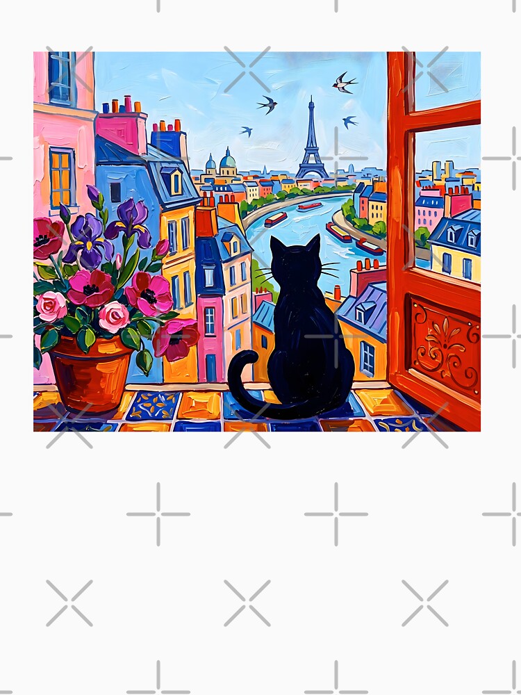 Black Cat parís Window View Art by Timegraf