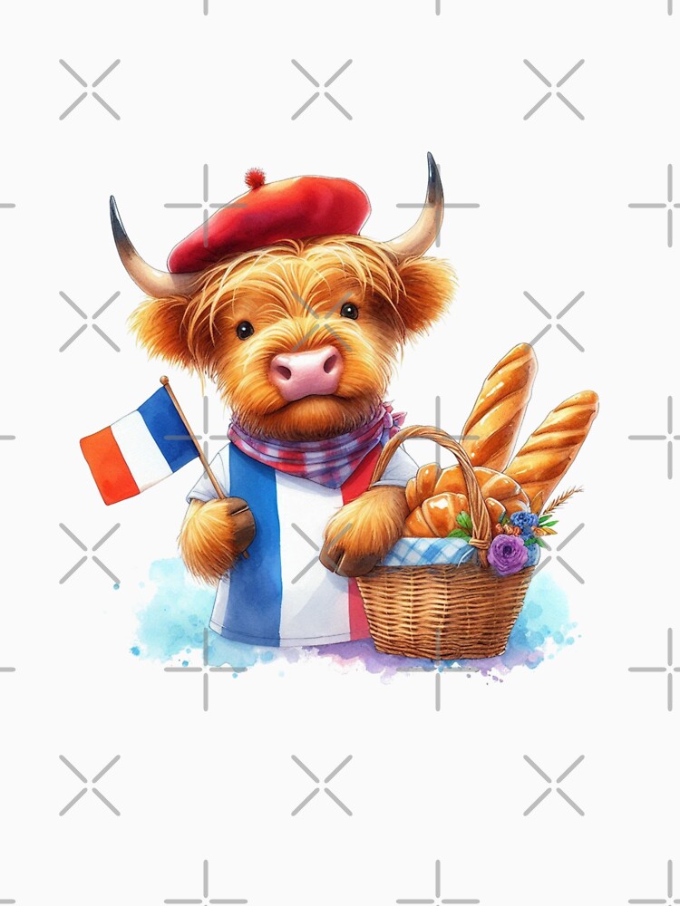 Scottish Highland Cow in France Colorful Watercolor by MaedK