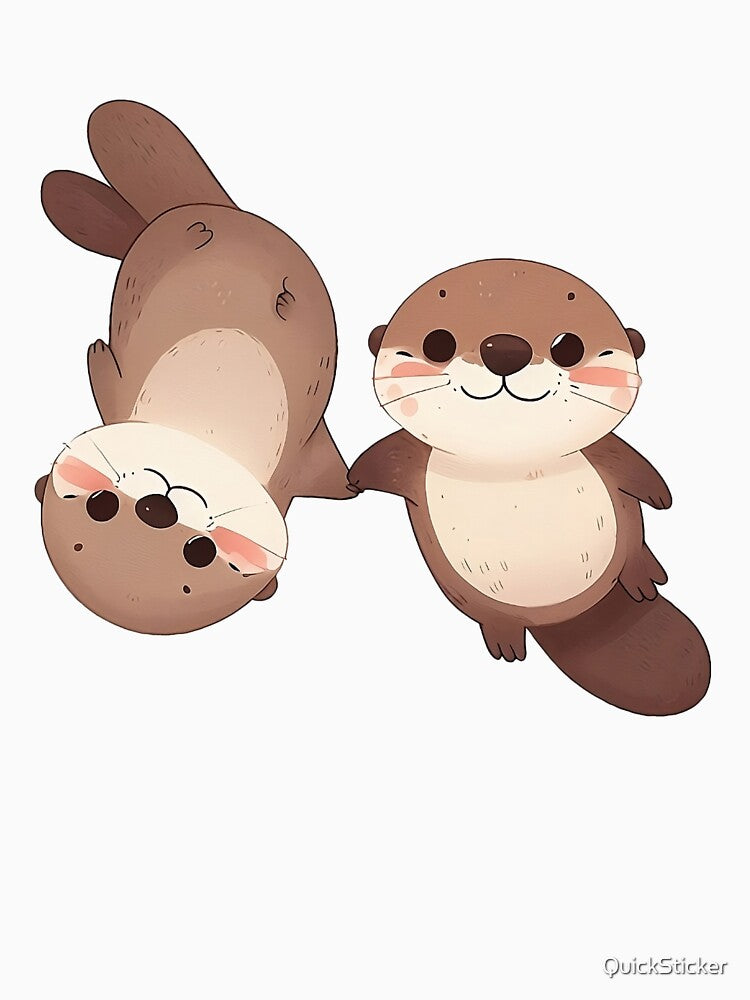 Cute couple of otters holding hands by QuickSticker