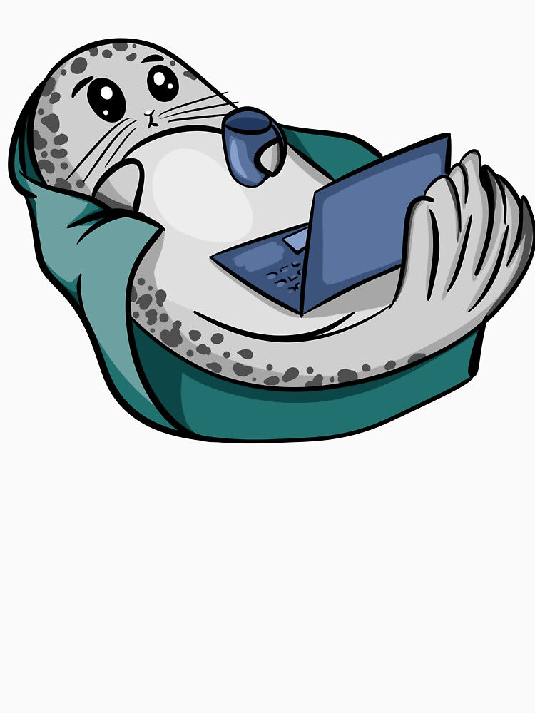 Cozy Freelancer Seal - Cute Animal Working From Home Illustration by LYAN-STORE