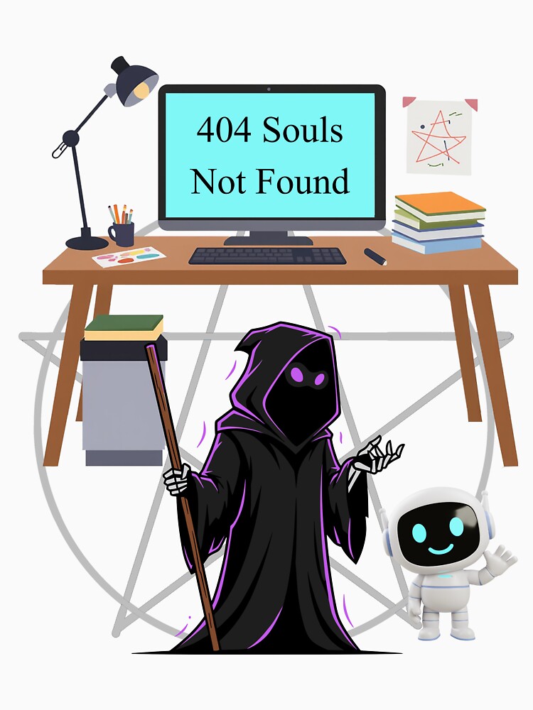 Funny IT Programmer T-Shirt Tech Grim Reaper 404 Error Coding Joke Halloween Gift for Engineer by E20STUDIO
