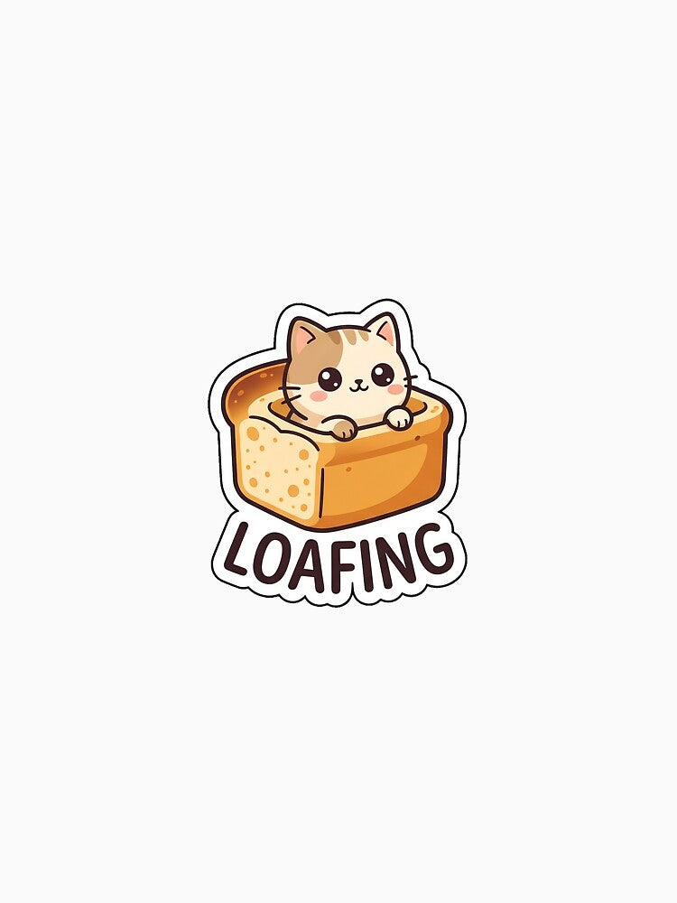 Just Loafing Around Today - Cute Cat in Bread Sticker with LOAFING Text by SimpleP