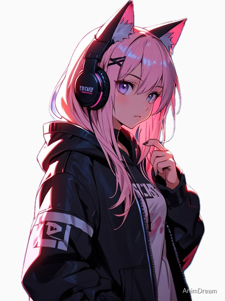 Pink Hair Anime Egirl Hoodie Design by AnimDream