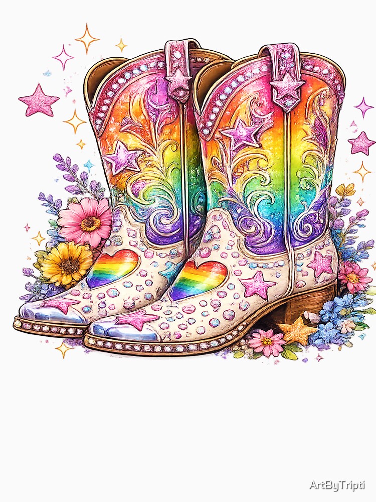Rainbow Cowboy Boots Pride Design | LGBTQ Western Cowgirl Gift | Queer Country Pride Outfit by ArtByTripti