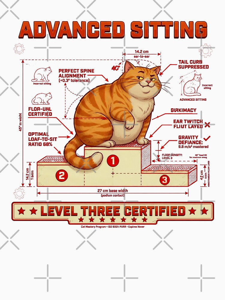 Advanced Sitting Level Three Certified Funny Cat Infographic by CF_VintageDesign