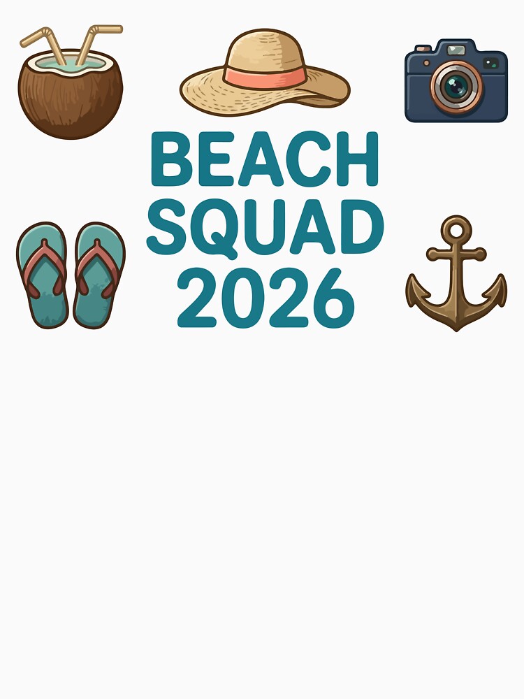 Beach Squad 2026 Summer Essentials Vacation Icon Art by PixelWaveBD