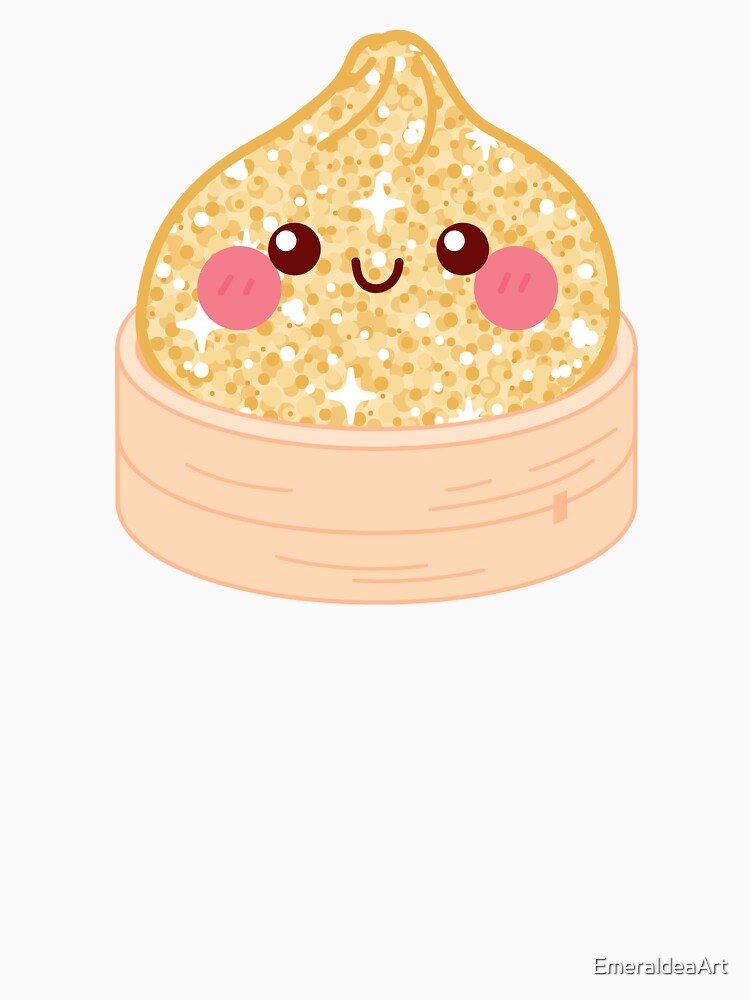 Kawaii Golden Glitter Squishy Dumpling in a bamboo steamer basket by EmeraldeaArt