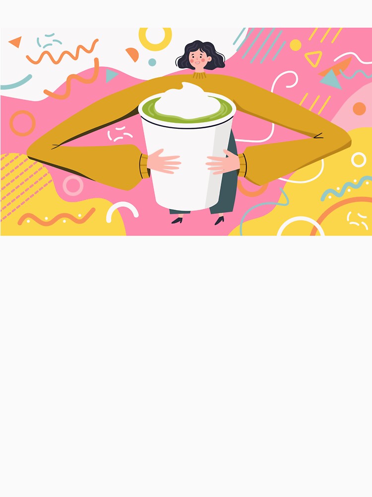 Woman hugging large mug of green matcha latte by natalielaf