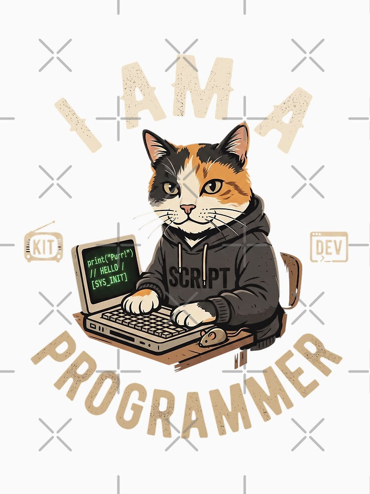 Funny Programmer Cat Coding Retro Hoodie Design by CrystalMineArts