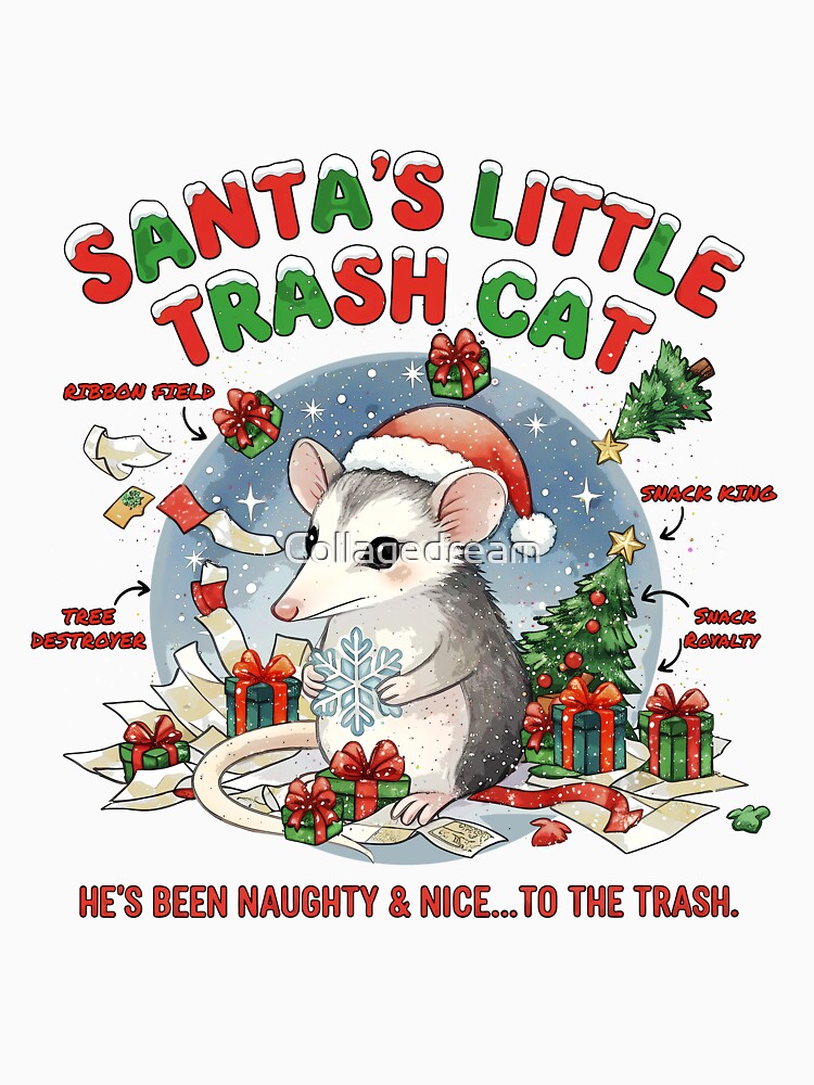 Cute Kawaii Christmas opossum - Santa's Little Trash Cat Opossum Christmas - Funny Naughty Possum Xmas by Collagedream