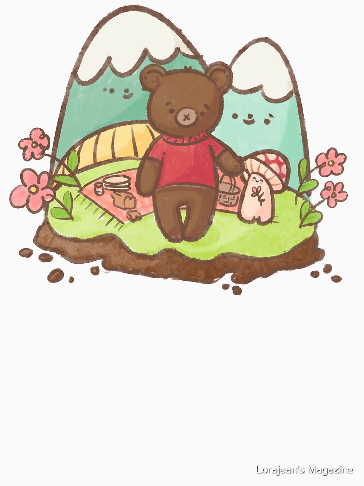 Bear and mushroom on a picnic by Lorajean Gudmundsen