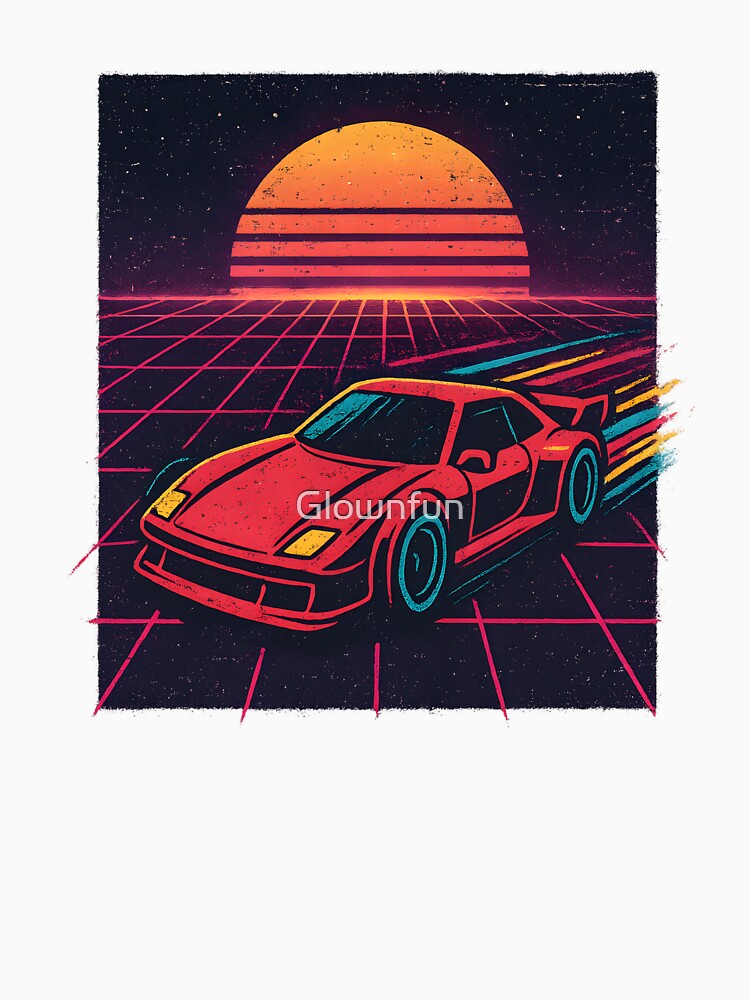 Retro Synthwave Car Sunset – 80s Vaporwave Neon Grid Aesthetic by Glownfun