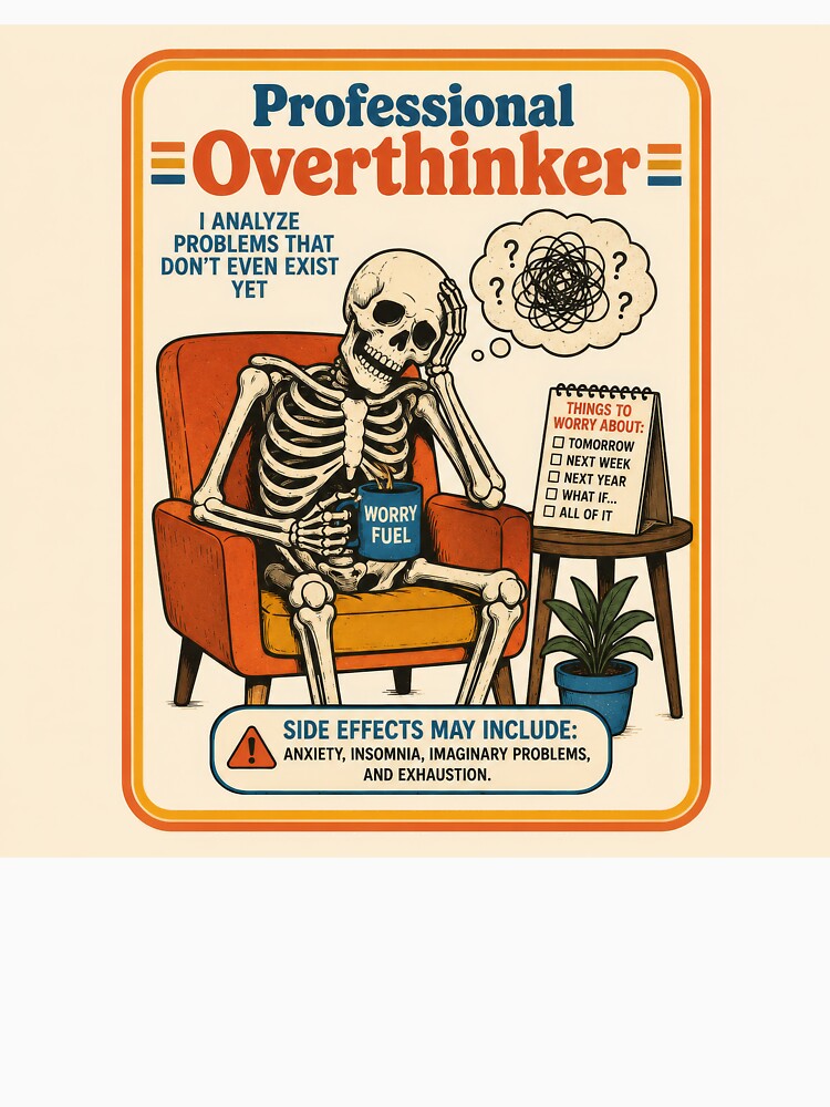 Professional Overthinker | Funny Anxiety & Overthinking Skeleton Retro Design by 4TinyPaws