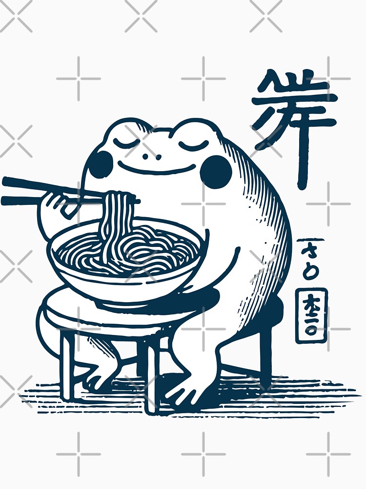 Kawaii Frog With Ramen Noodles Ukiyo-e Japanese by LuminOrb
