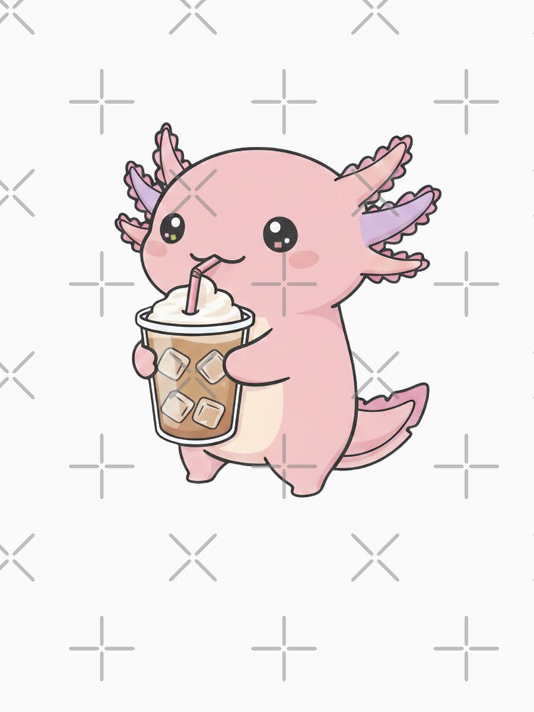 Coffee Axolotl cute kawaii pink funny adorable doodle birthday christmas by CheeseBlueprint