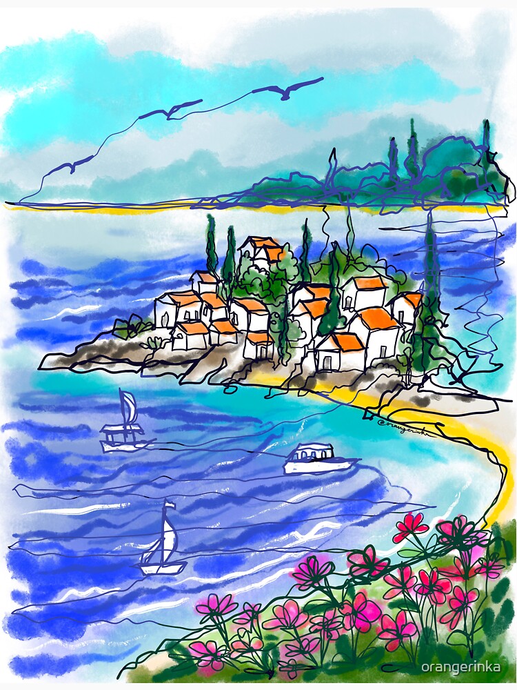 Italian riviera continuous line art sketch by orangerinka