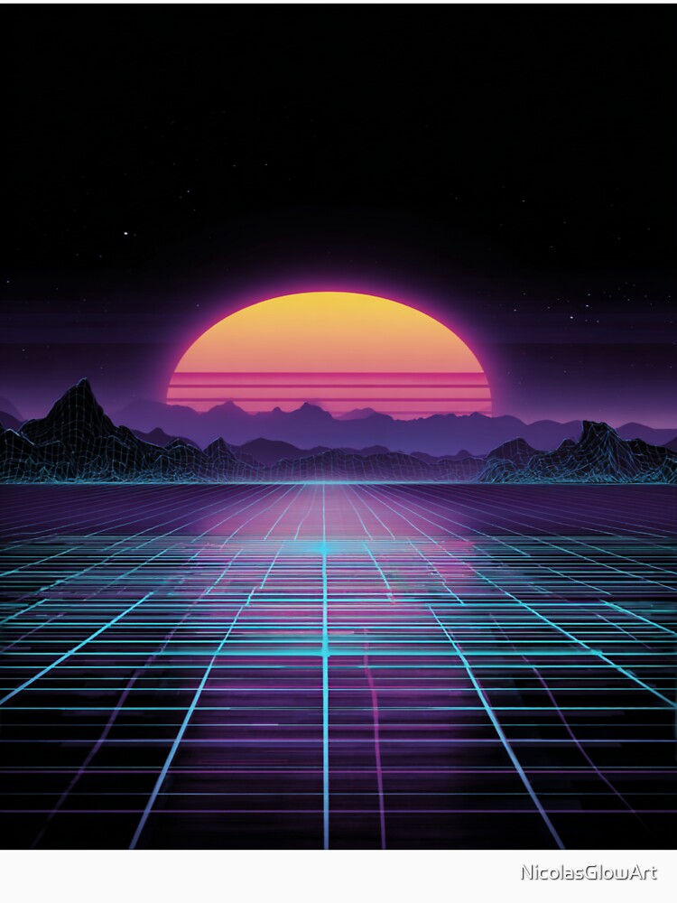 Retro Synthwave Sunset Grid 80s Aesthetic by NicolasGlowArt