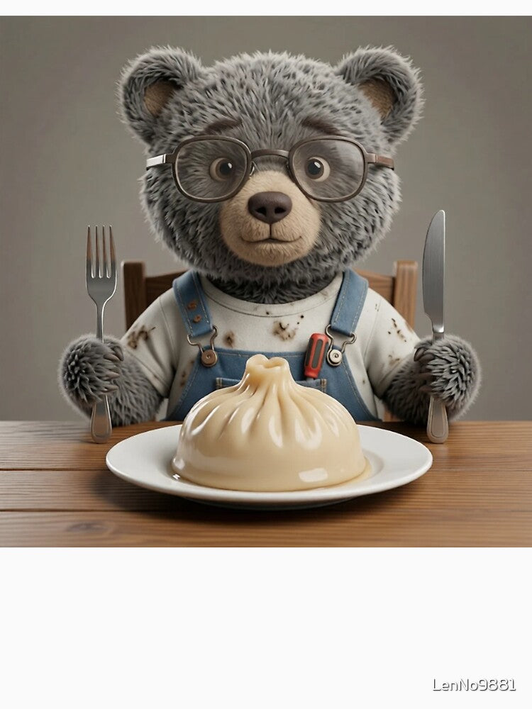 Cute Bear Eating Khinkali Funny Foodie Art Print by LenNo9881