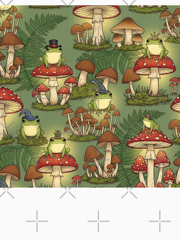 Whimsical Cottagecore Frogs and Mushrooms Seamless Pattern by StickyGuys