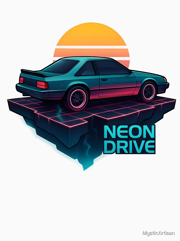 Neon Drive Retro Sunset Car Art by MysticArtisan