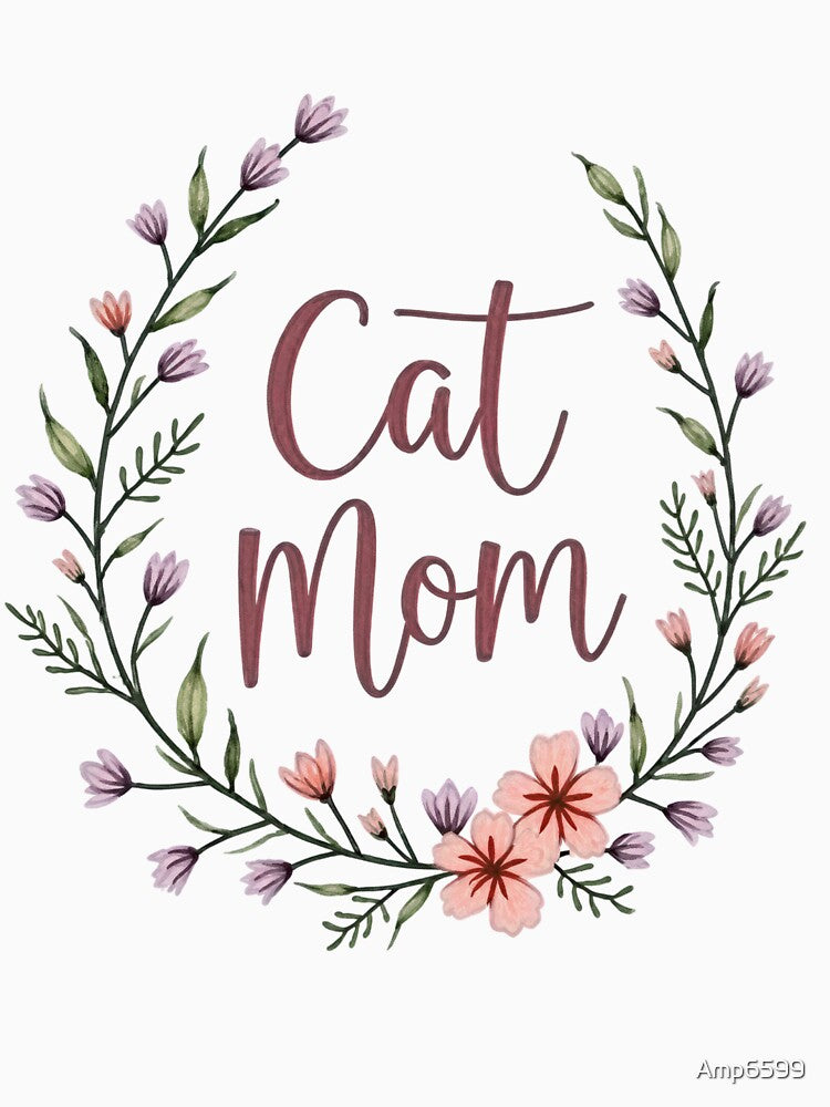 Cat Mom Wildflower Wreath Lavender Botanical Cat Lover Design by Amp6599