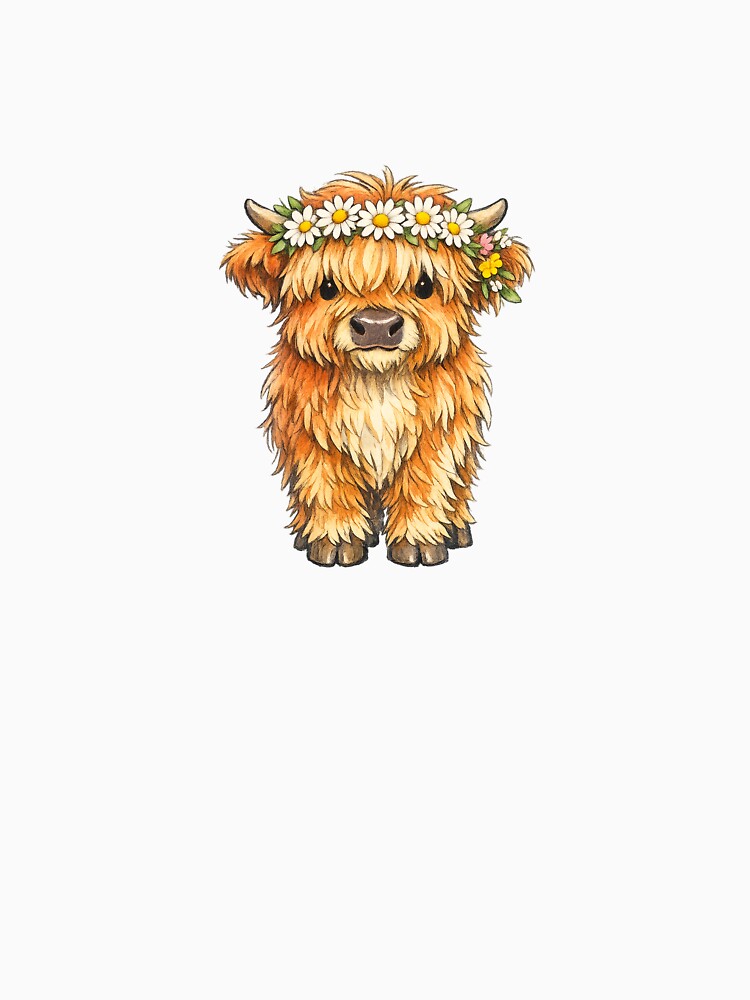 Fluffy Highland Cow Calf with Daisy Crown by eignvalue