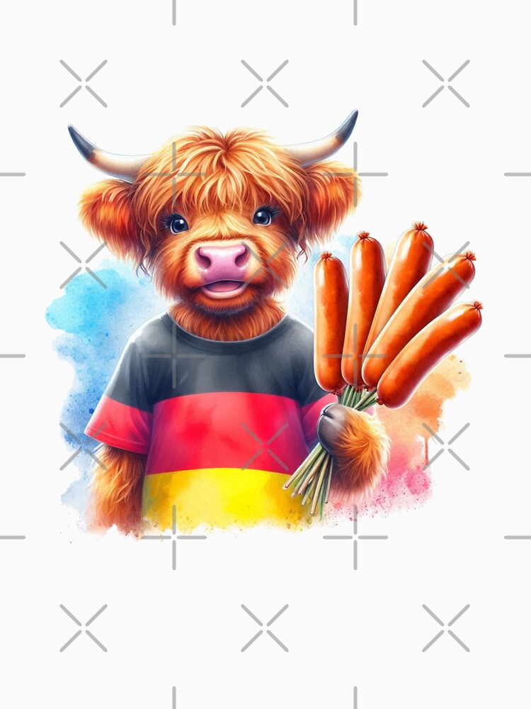 Scottish Highland Cow in Germany Colorful Watercolor by MaedK