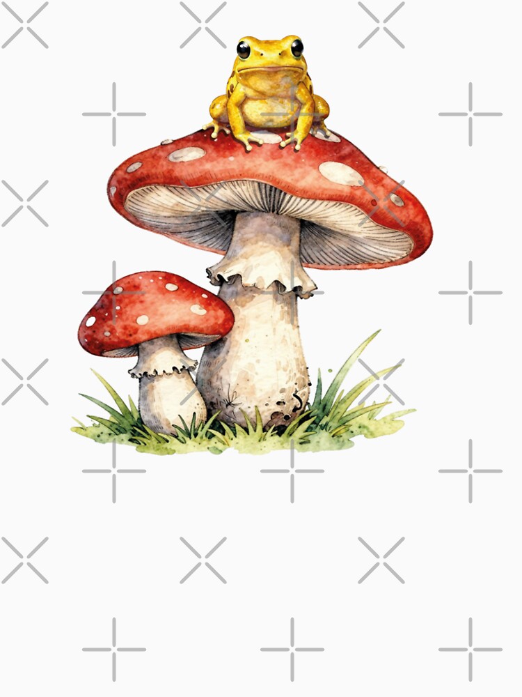 Yellow frog on red mushrooms - fairy tale watercolor by WildArtIT