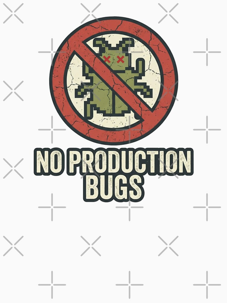 No Production Bugs Retro Pixel Art Graphic for Tech Workers by chattsuede