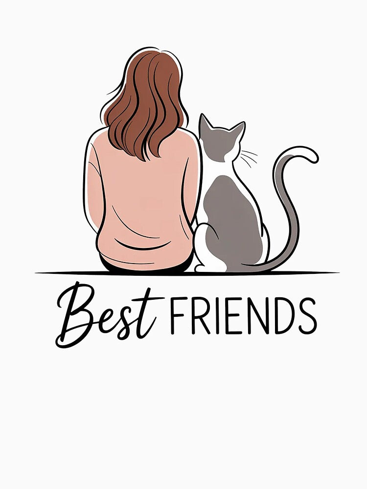 Girl and Cat Best Friends Cute Cat Lover Gift by Cool-cat-art