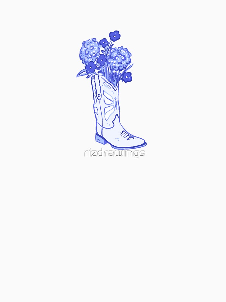 Coquette blue cowgirl boot with flowers by rizdrawings