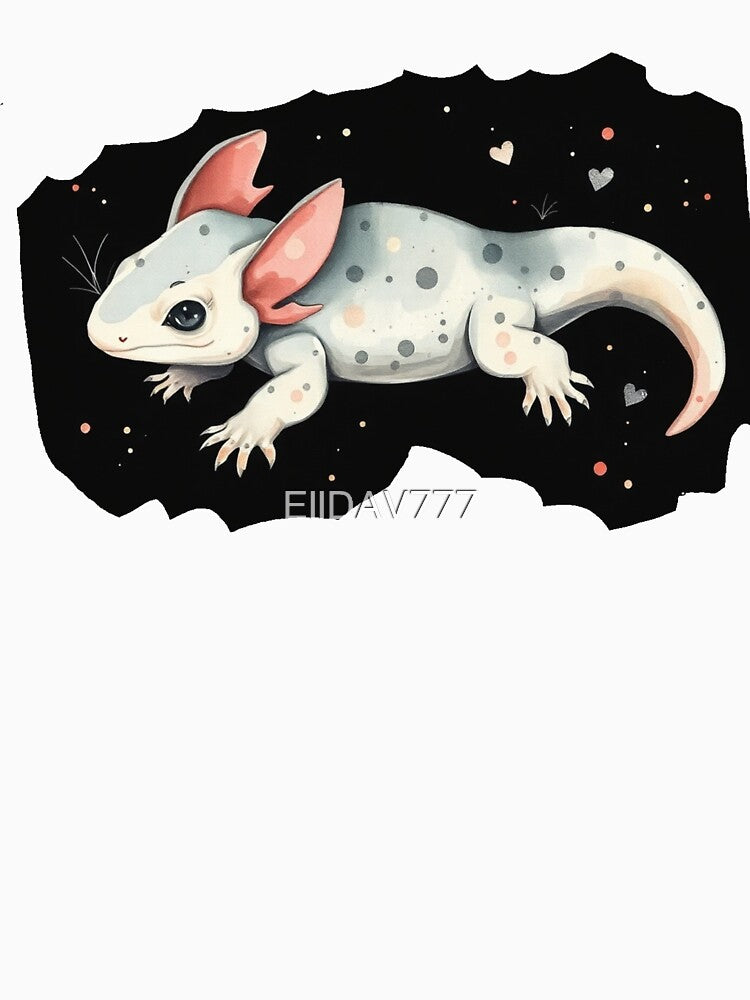 Cute Kawaii Fantasy Axolotl Illustration - Adorable Pastel Amphibian with Hearts & Stars Art Print by EllDAV777