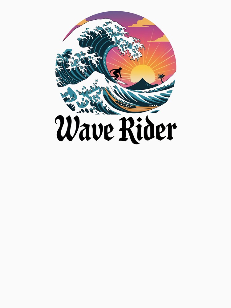 Wave Rider – Sunset Surfing Scene with Mountain & Palm Tree by teevoxx