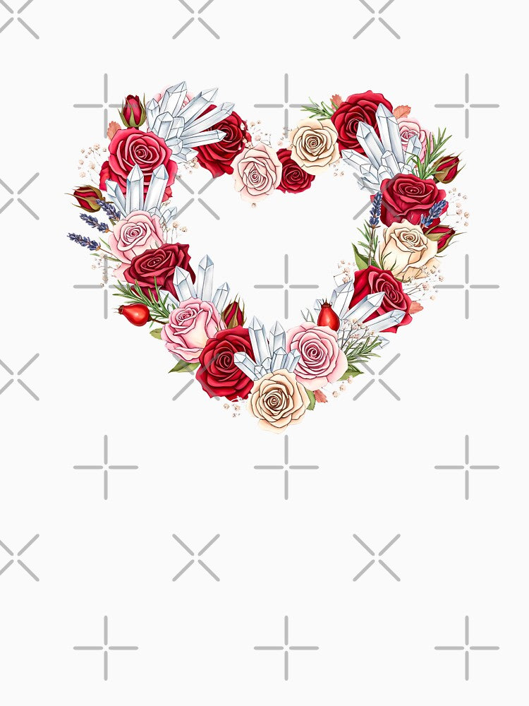 Crystal Love Spell Wreath - Rose Quartz & Red Roses Heart by Credisaim
