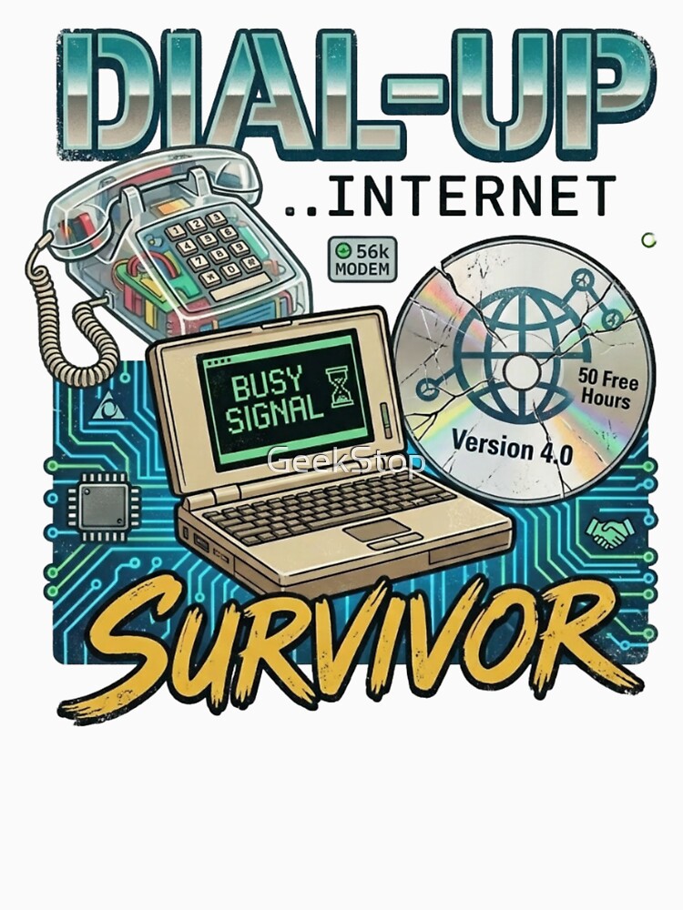 Dial Up Internet Survivor Funny Retro 90s Modem Vintage Tech Geek T Shirt by GeekStop