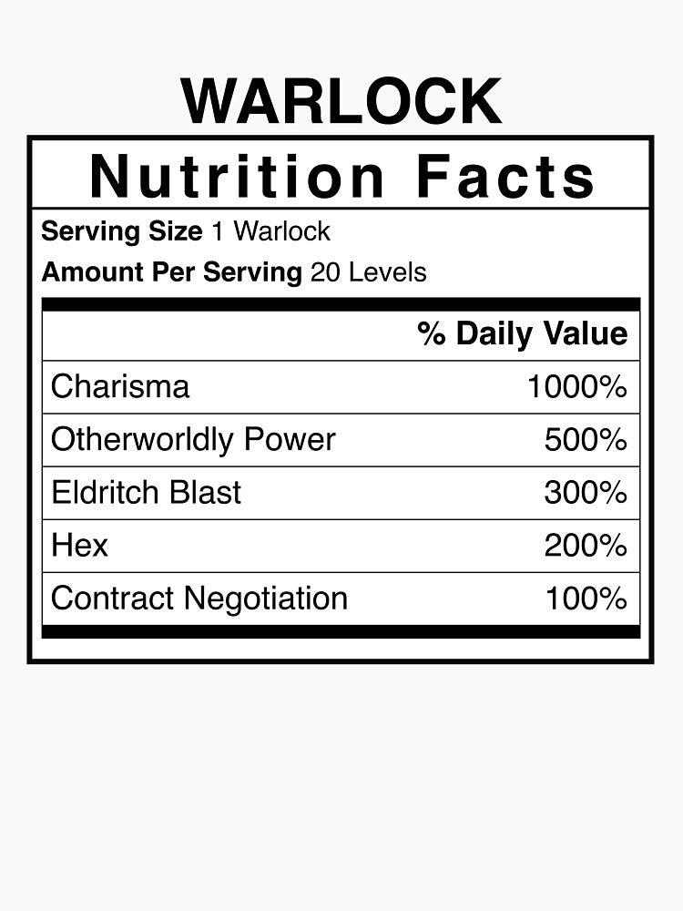 D&D Warlock Nutrition Facts by erincrnkdesign