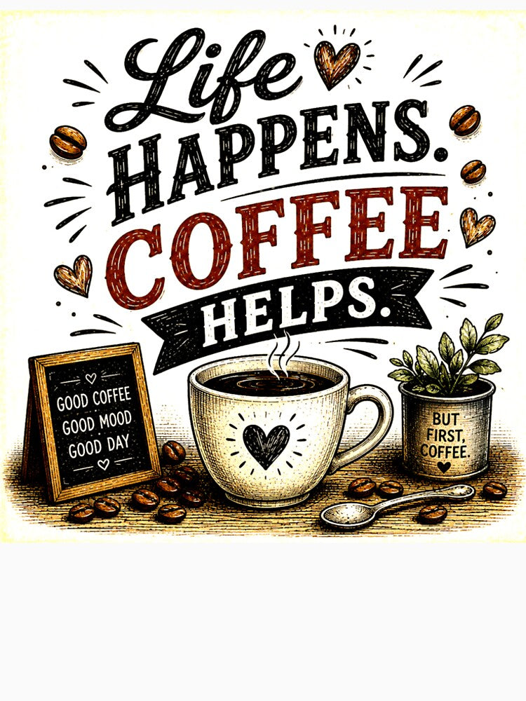 Life Happens Coffee Helps | Funny Coffee Lover Vintage Graphic by SlanPOD