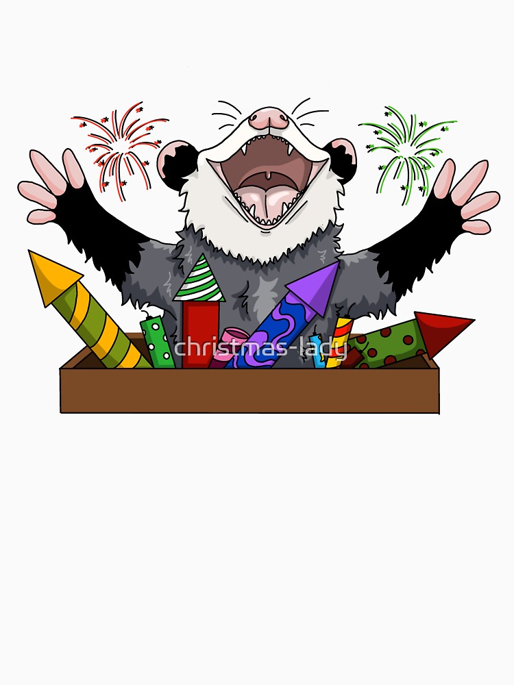 Opossum with firework, celebrating new year or the 4th of july by christmas-lady