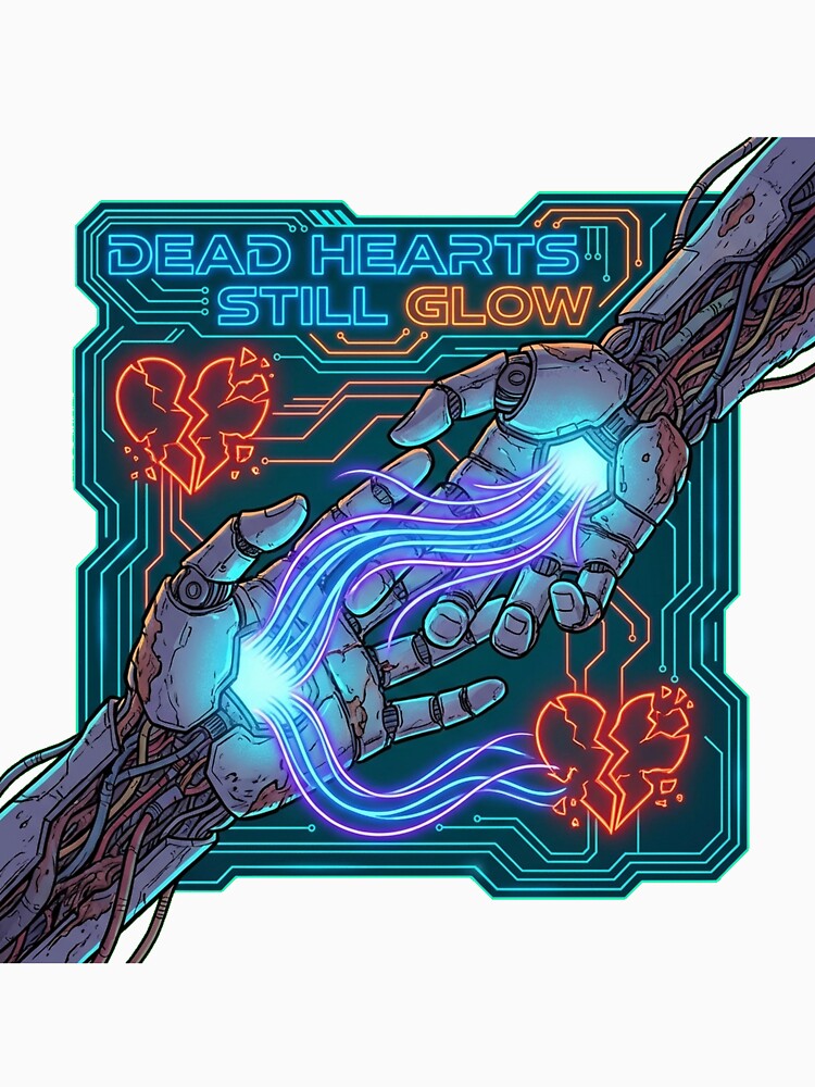 Cyberpunk Neon Circuitry Hands Shattered Heart Blueprint by Thaivi Design