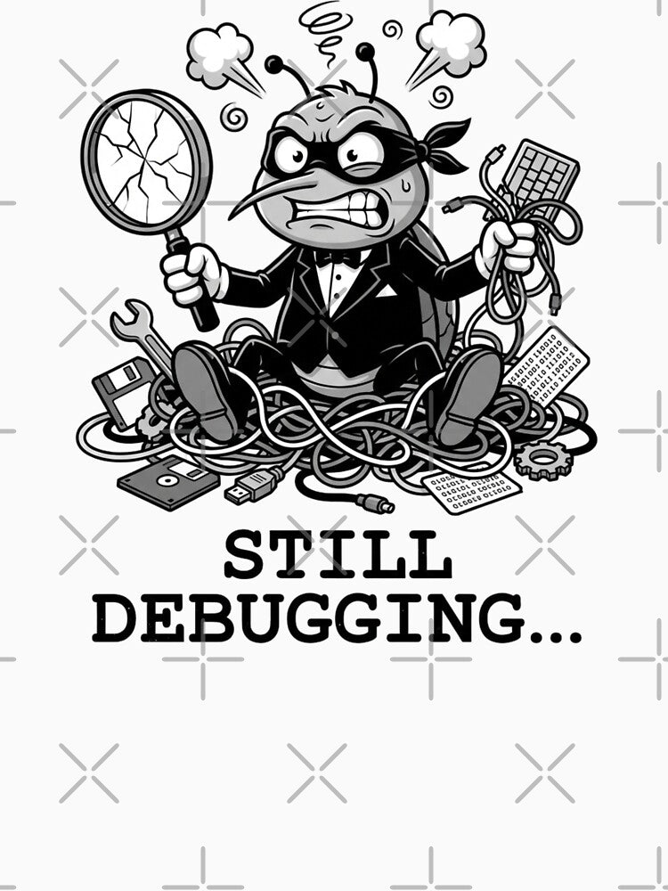 Still Debugging Angry Turtle Funny Mascot for Tech Professional by chattsuede