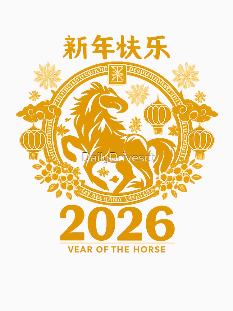 Lunar New Year 2026 – Year of the Horse | Golden Chinese Festival T-Shirt Design by DailyDrivesct