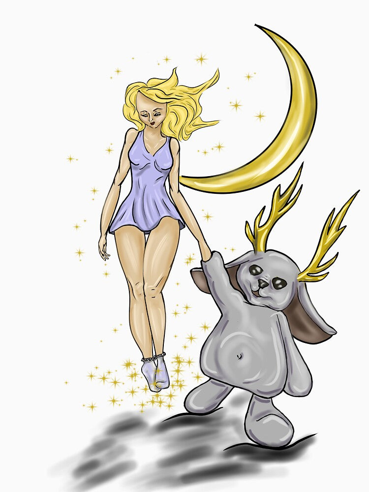 Moonlit Dream – Floating Girl and Spirit Companion by Kmaciulyte94
