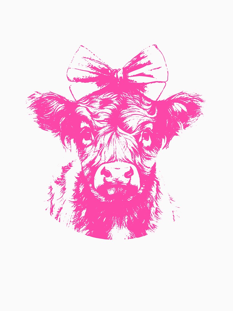 Pink Highland Cow with Bow Cute Kawaii Cow Lover Design by sunnivamla